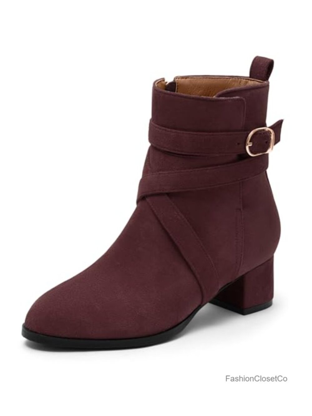 NUMALEO Womens Ankle Boots Chunky Heel Suede Bootie with Faux Fur Lining